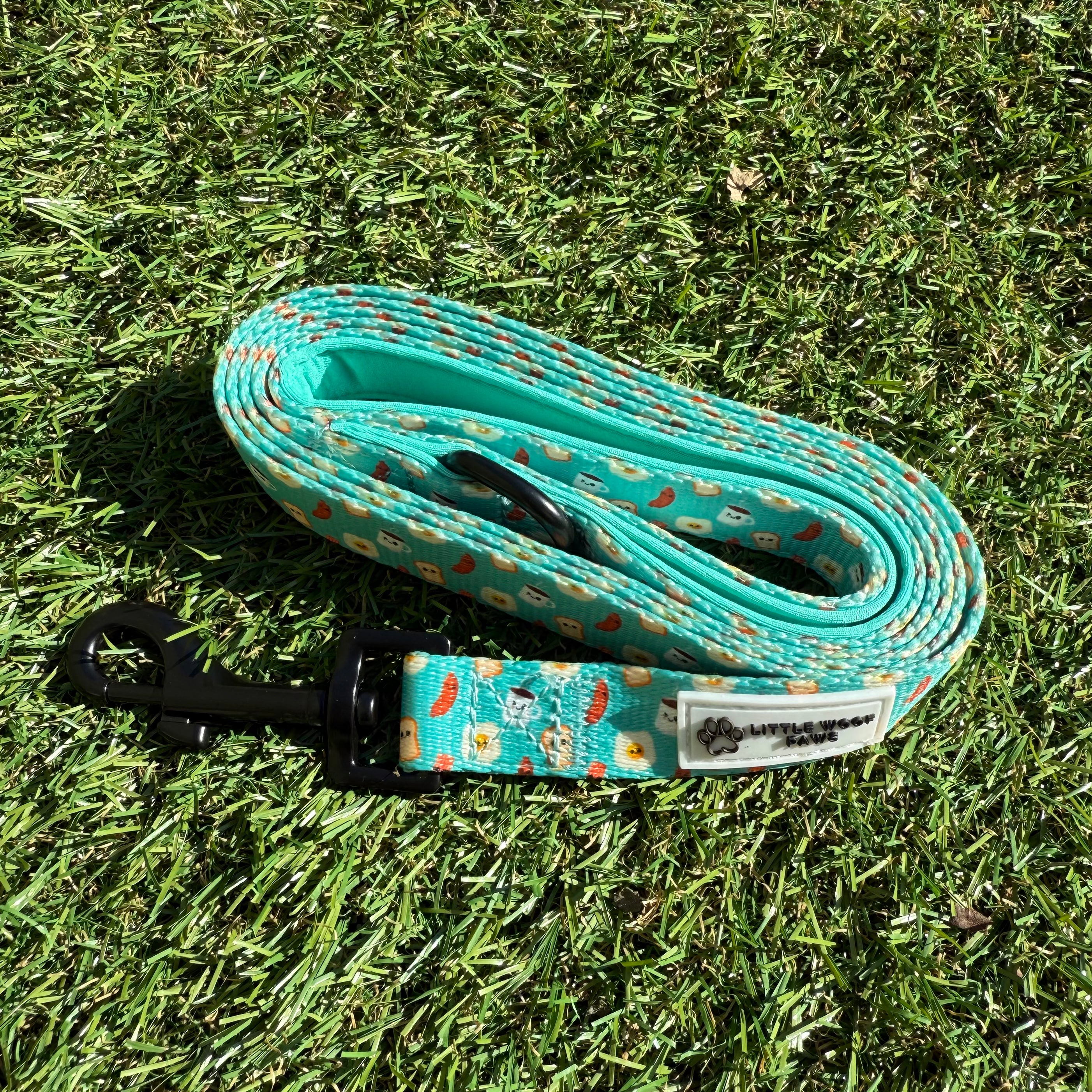 Hondenlijn blauw/groen met ontbijt figuurtjes - Happy Breakfast