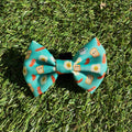 Blue/green dog bow tie with breakfast figures - Happy Breakfast