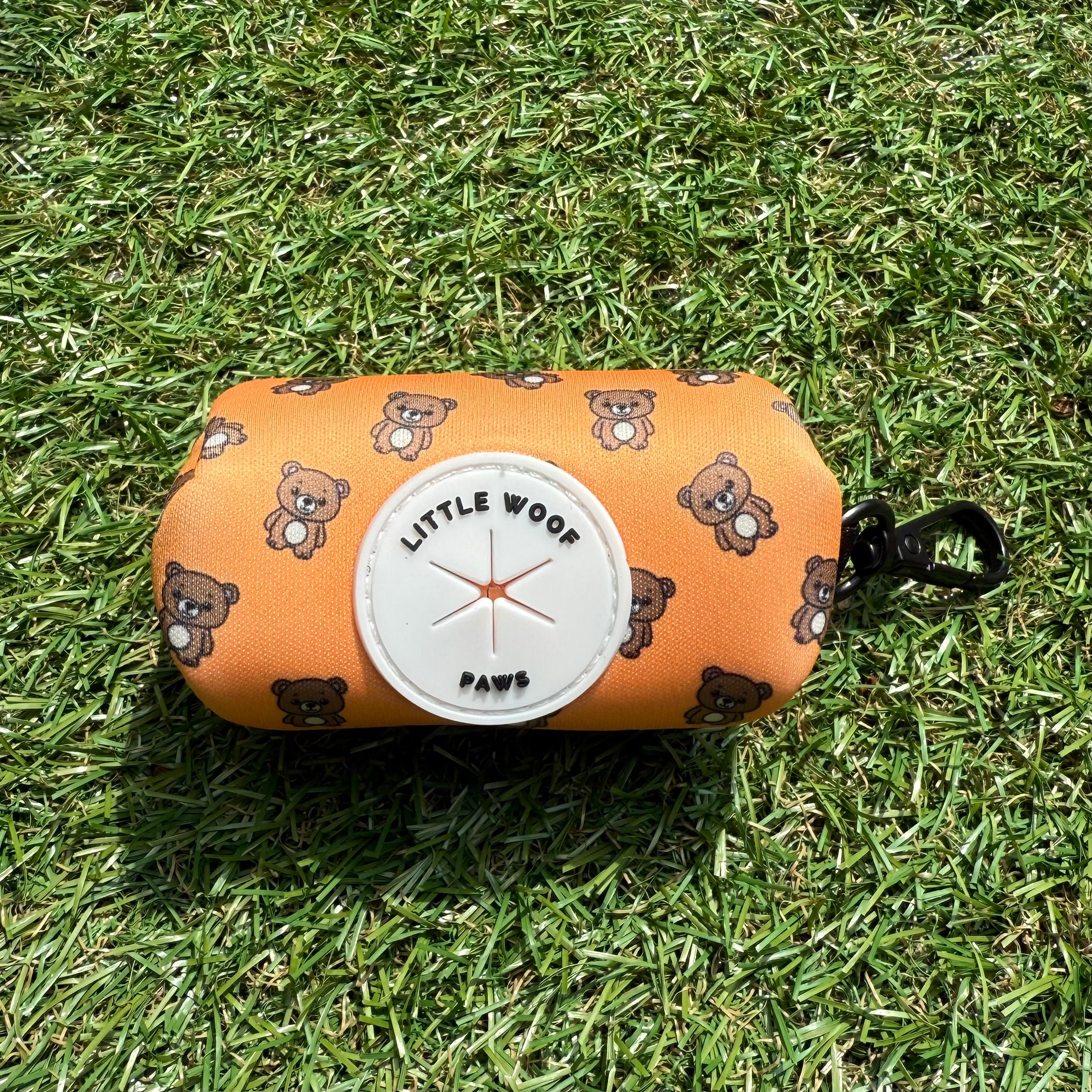 Honden zakjeshouder oranje met beertjes - Bark & Bear